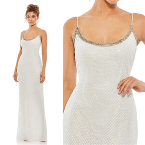 NWT | MAC DUGGAL Size 10 Evening Gown Sequin Beads Embellished Neckline White